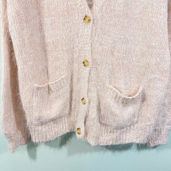 Free People Creme Brulee Eyelash Knit Butterfly Nevermind Cardigan Size L - Picture 3 of 9